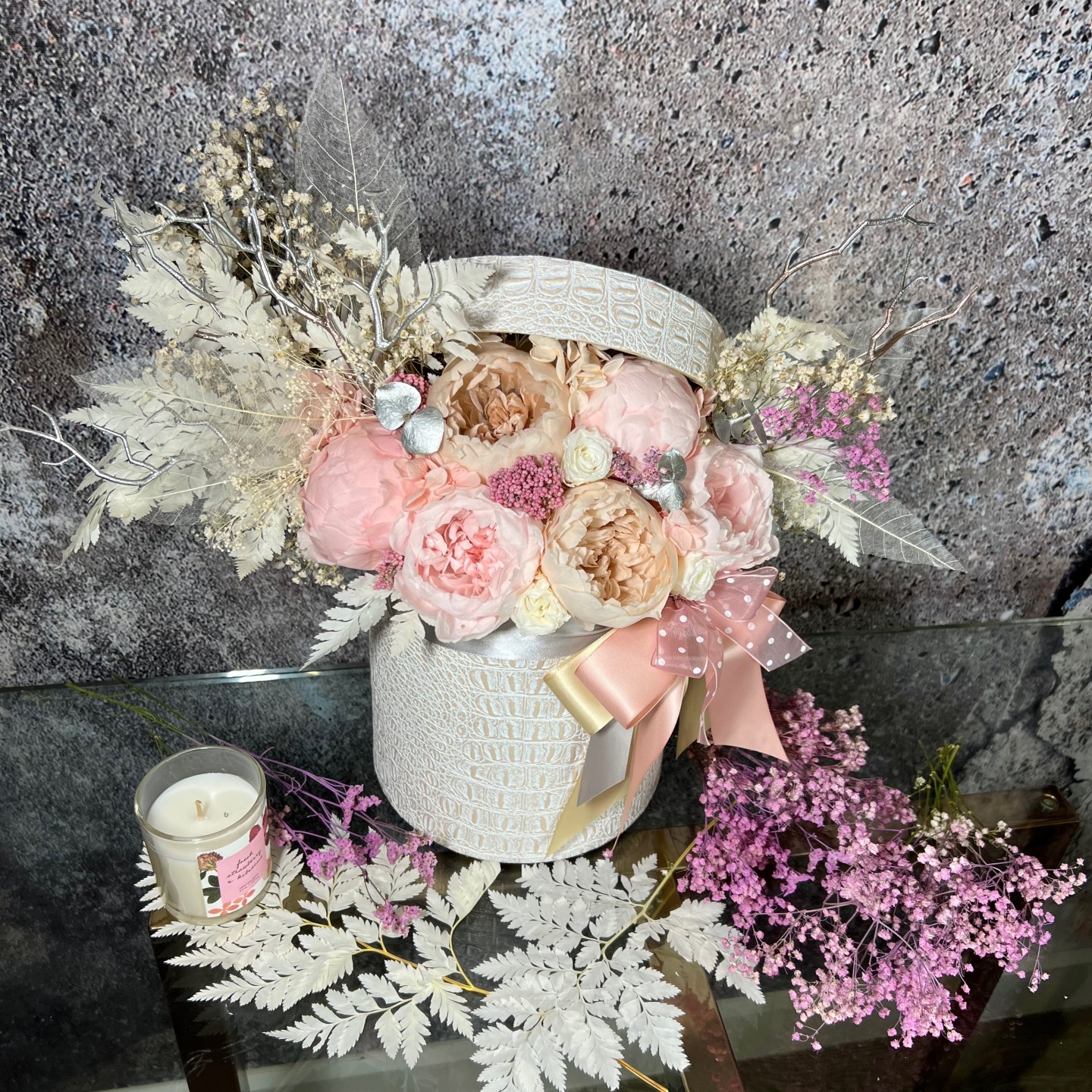 MARY Collection Preserved Pink Peonies in Luxury Box