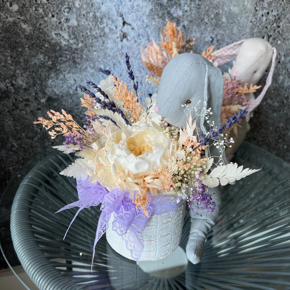 Preserved Flowers Box with Bunny