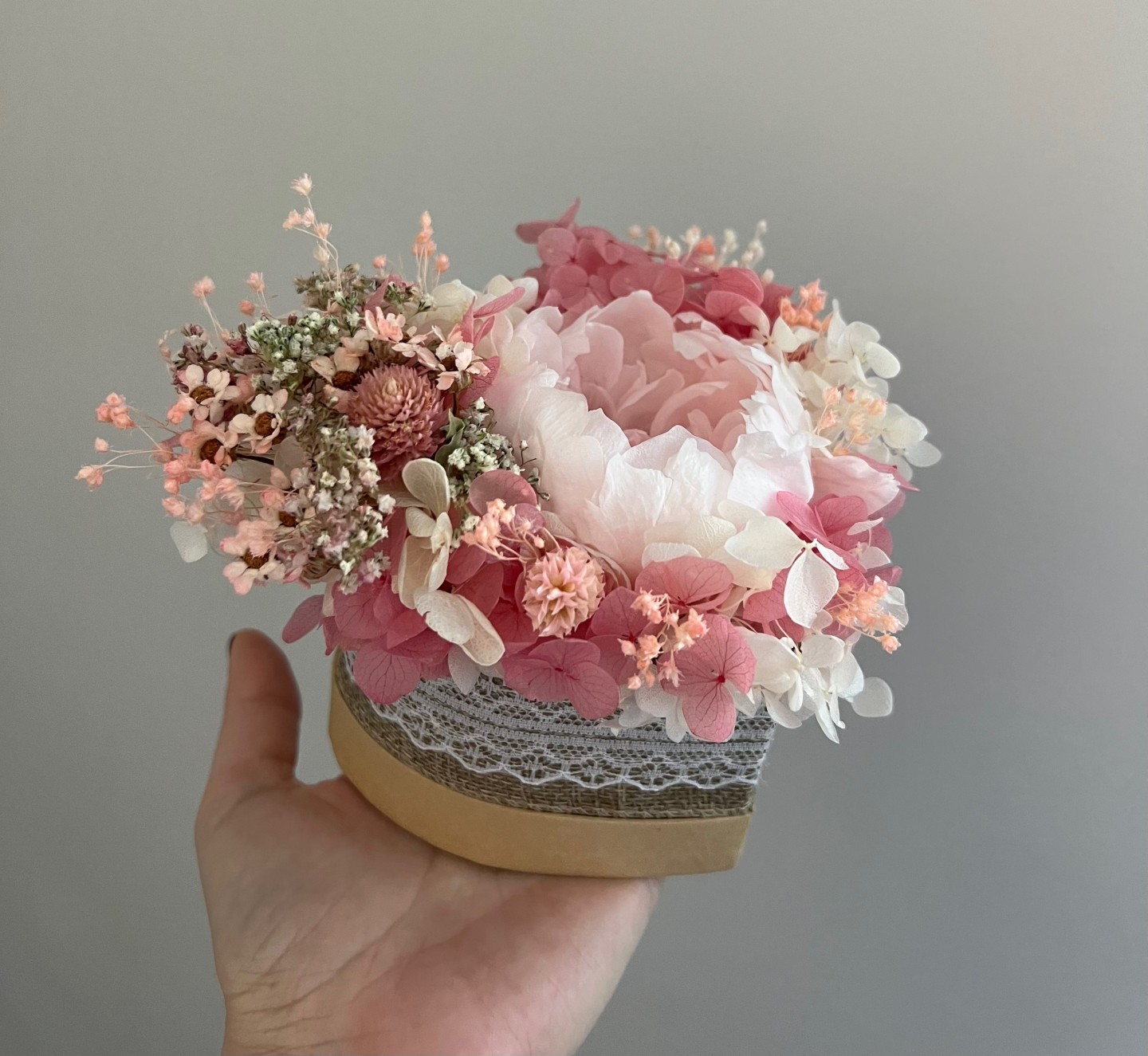 Small heart-shaped box with Preserved Peony