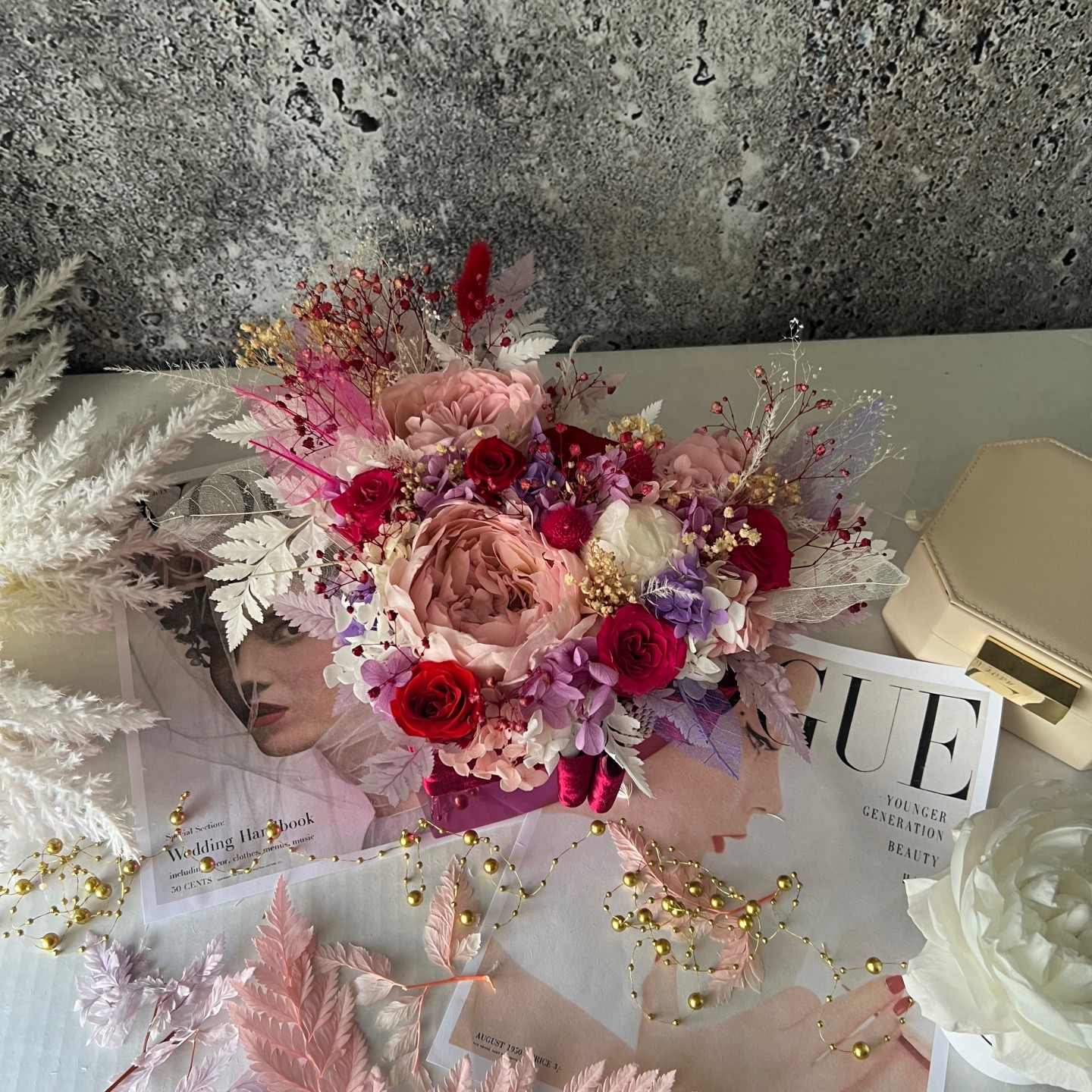 ZARA collection Preserved peonies in heart shaped box