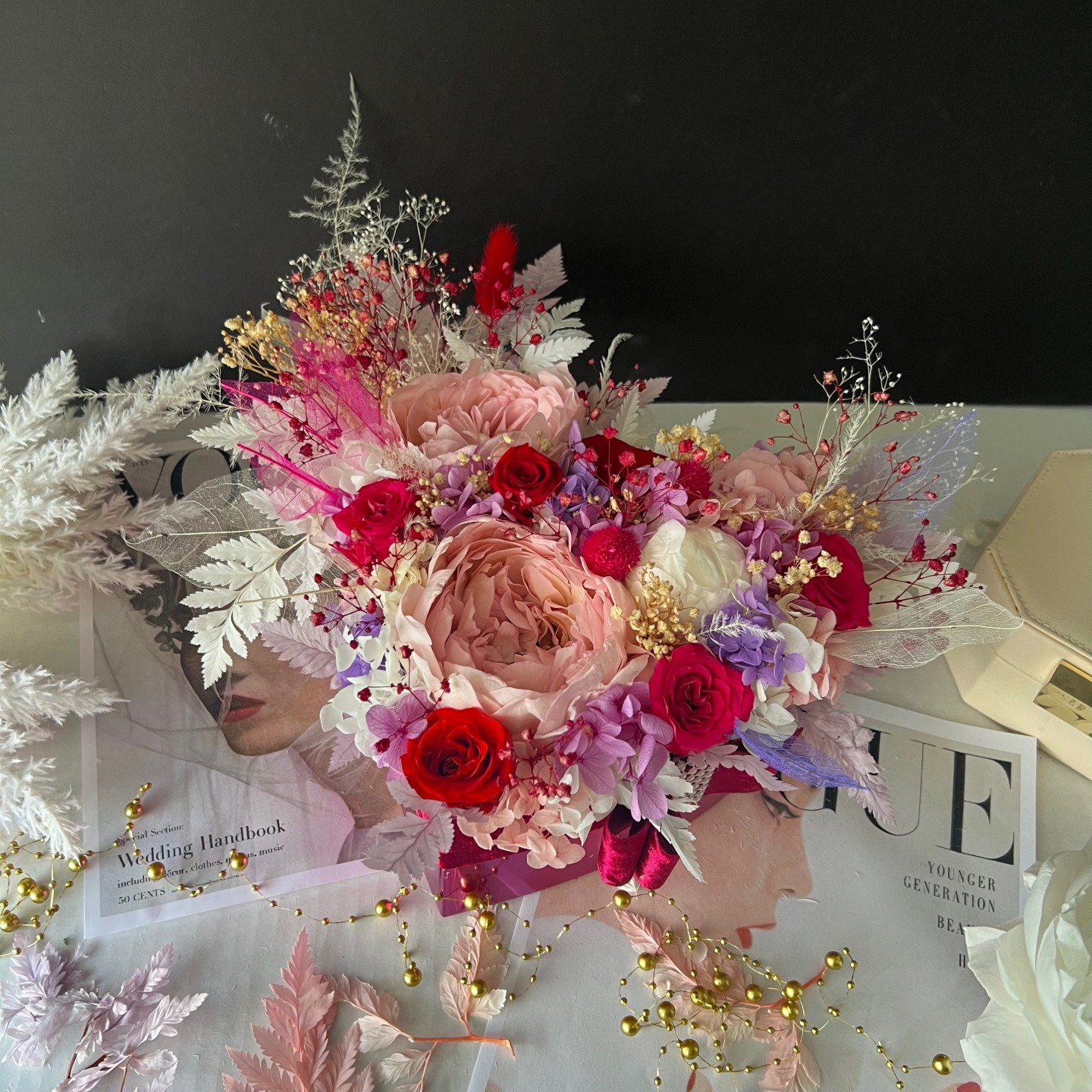 ZARA collection Preserved peonies in heart shaped box