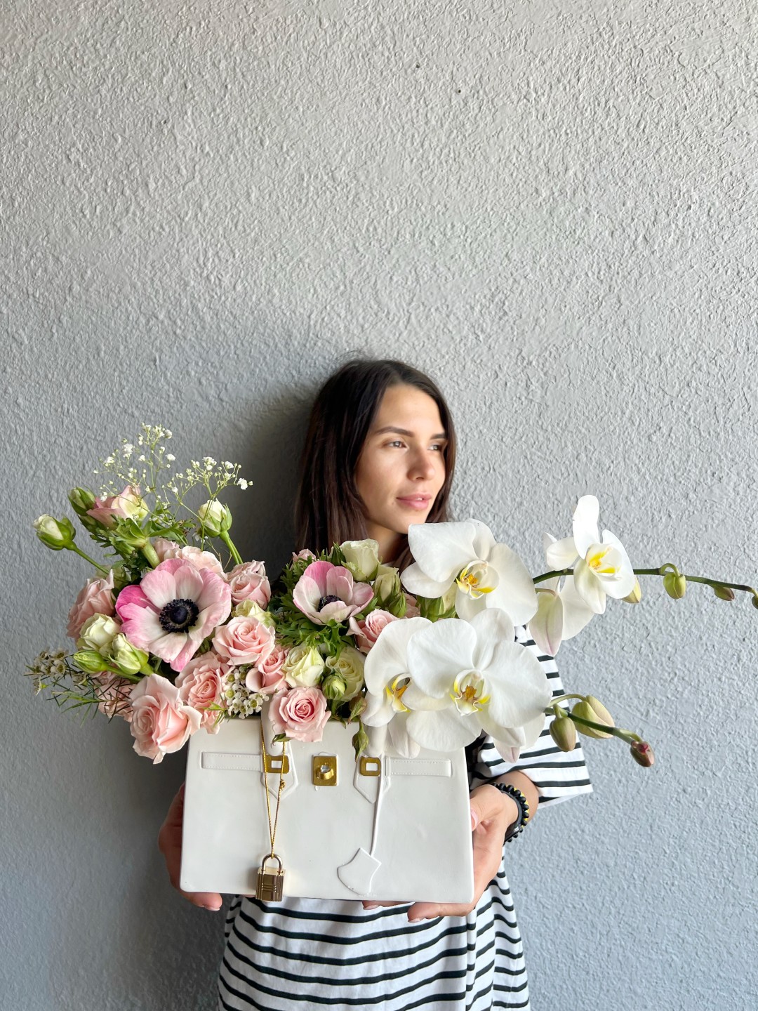 White Bag Fresh Flowers Vase Arrangement
