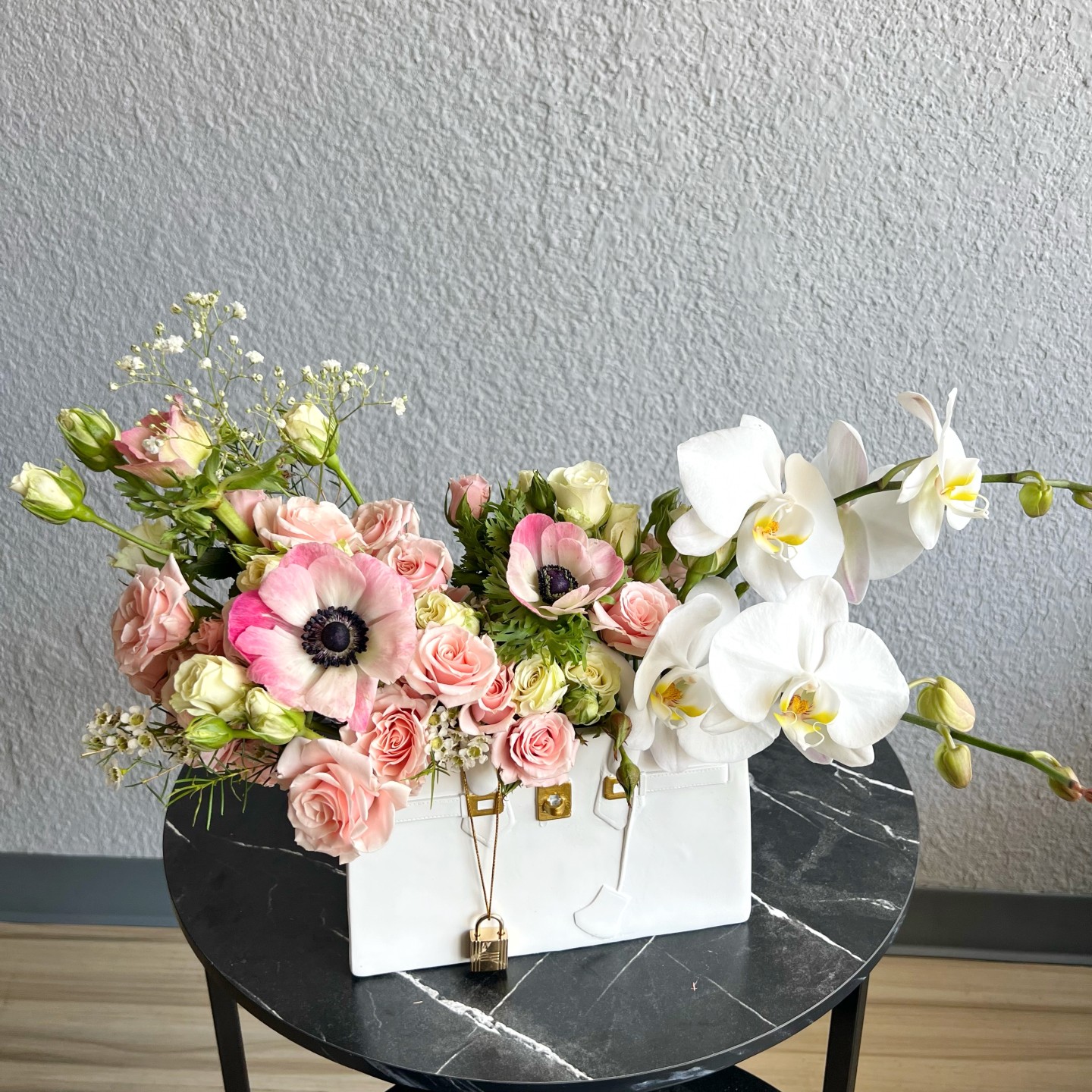 White Bag Fresh Flowers Vase Arrangement