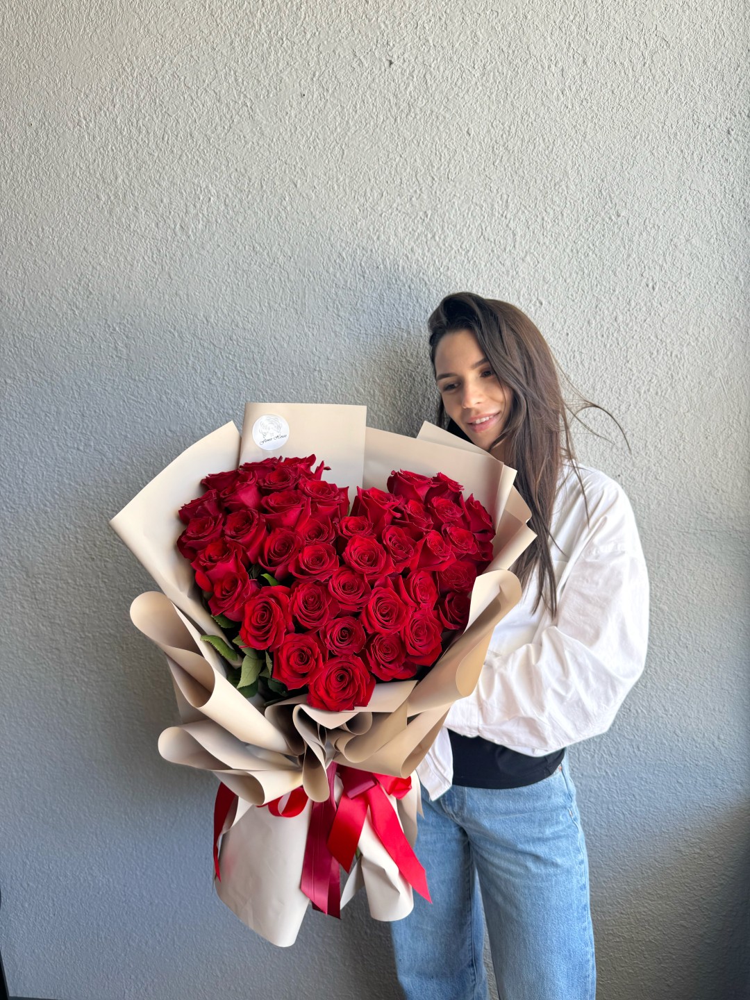 Roses Heart Fresh Hand Tied Flower Bouquet