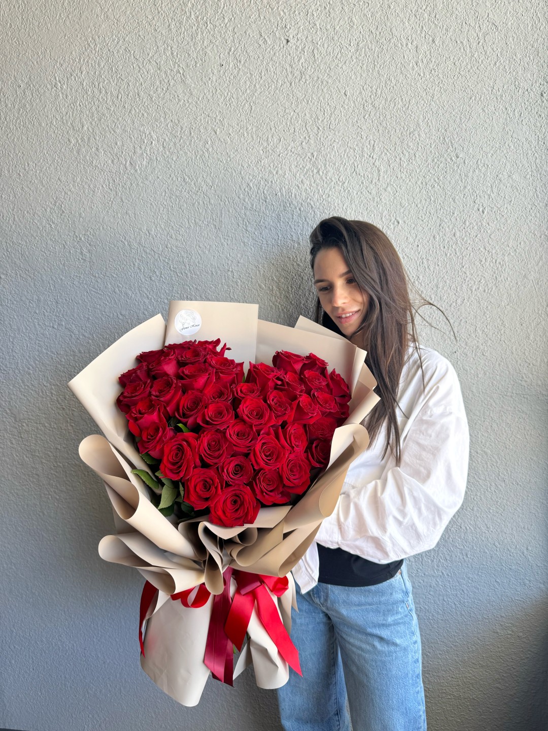 Roses Heart Fresh Hand Tied Flower Bouquet