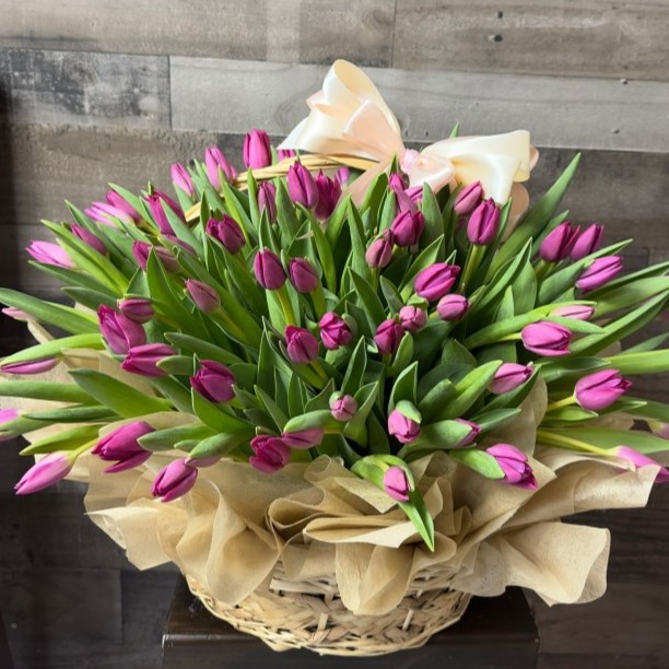 Purple Laurely Tulips Basket
