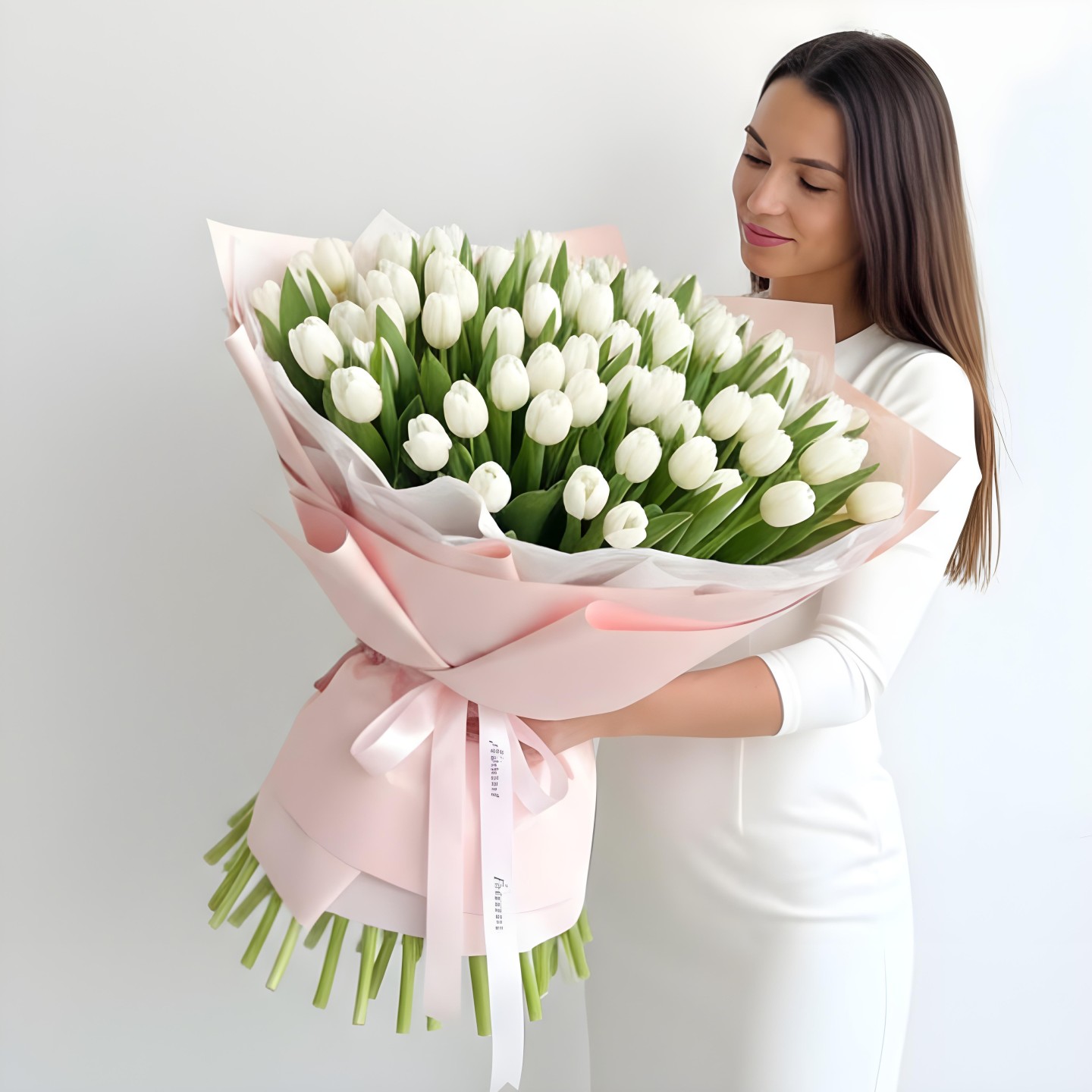 100 White Tulips Bouquet Laurely