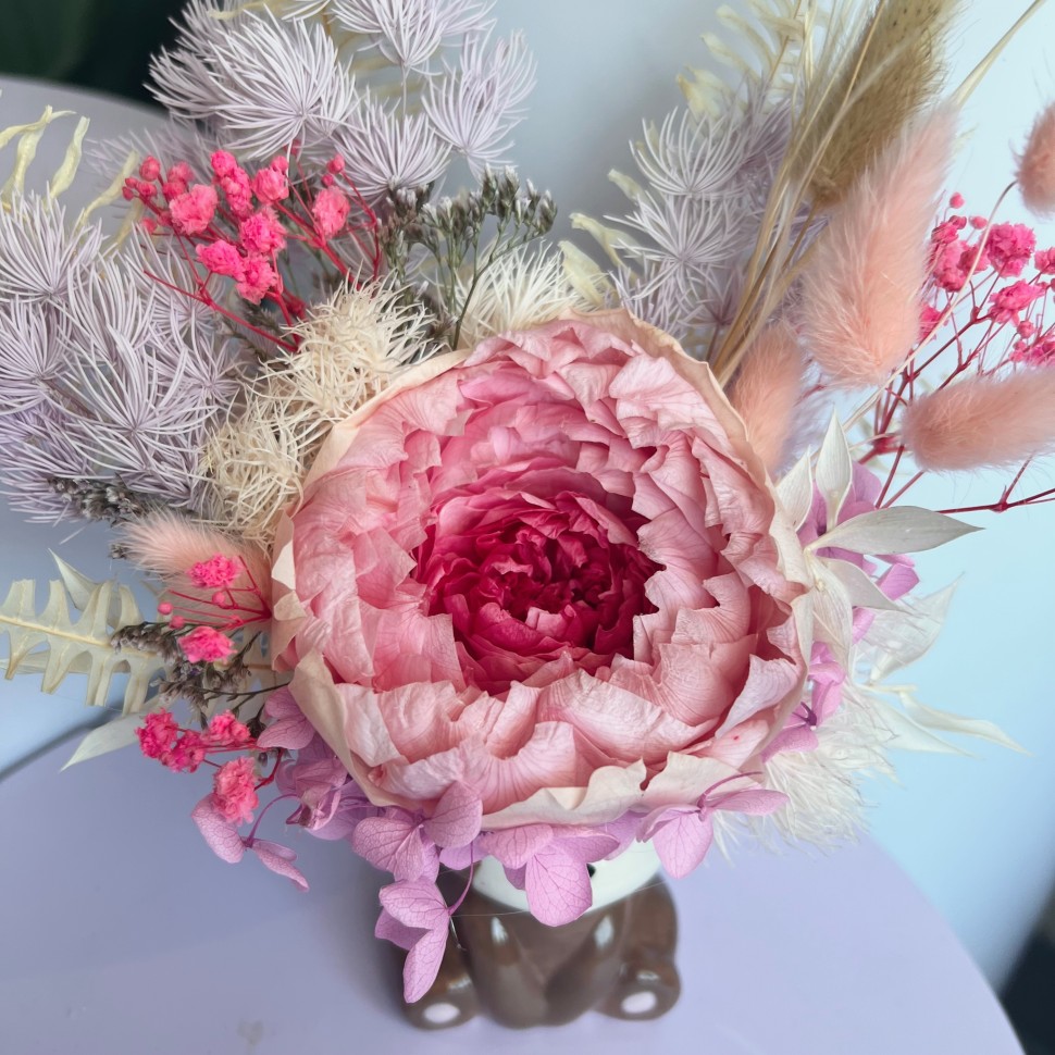 Ceramic Monkey Vase with Preserved peony Ceramic Monkey Vase with Preserved peony