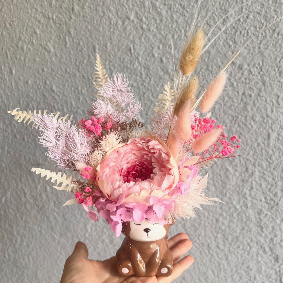 Ceramic Monkey Vase with Preserved peony