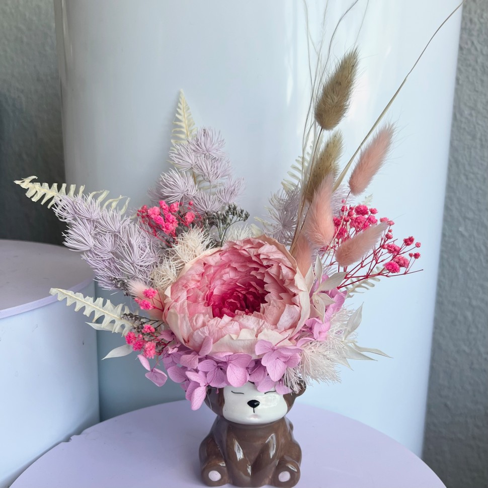 Ceramic Monkey Vase with Preserved peony Ceramic Monkey Vase with Preserved peony