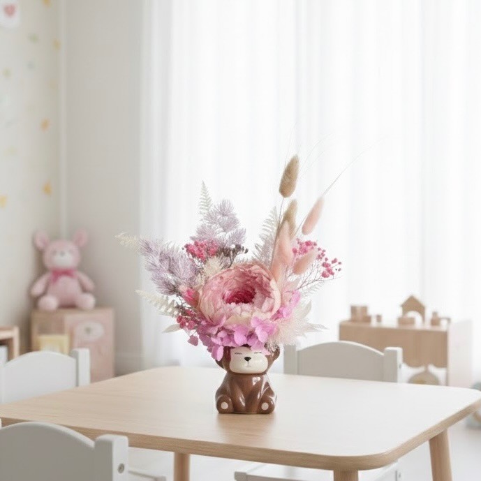 Ceramic Monkey Vase with Preserved peony