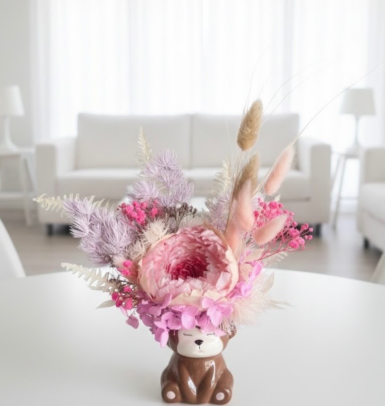 Ceramic Monkey Vase with Preserved peony Ceramic Monkey Vase with Preserved peony