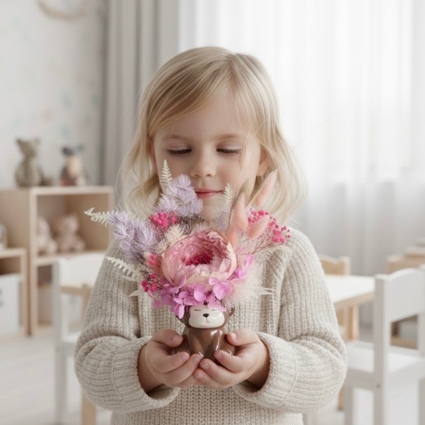 Ceramic Monkey Vase with Preserved peony