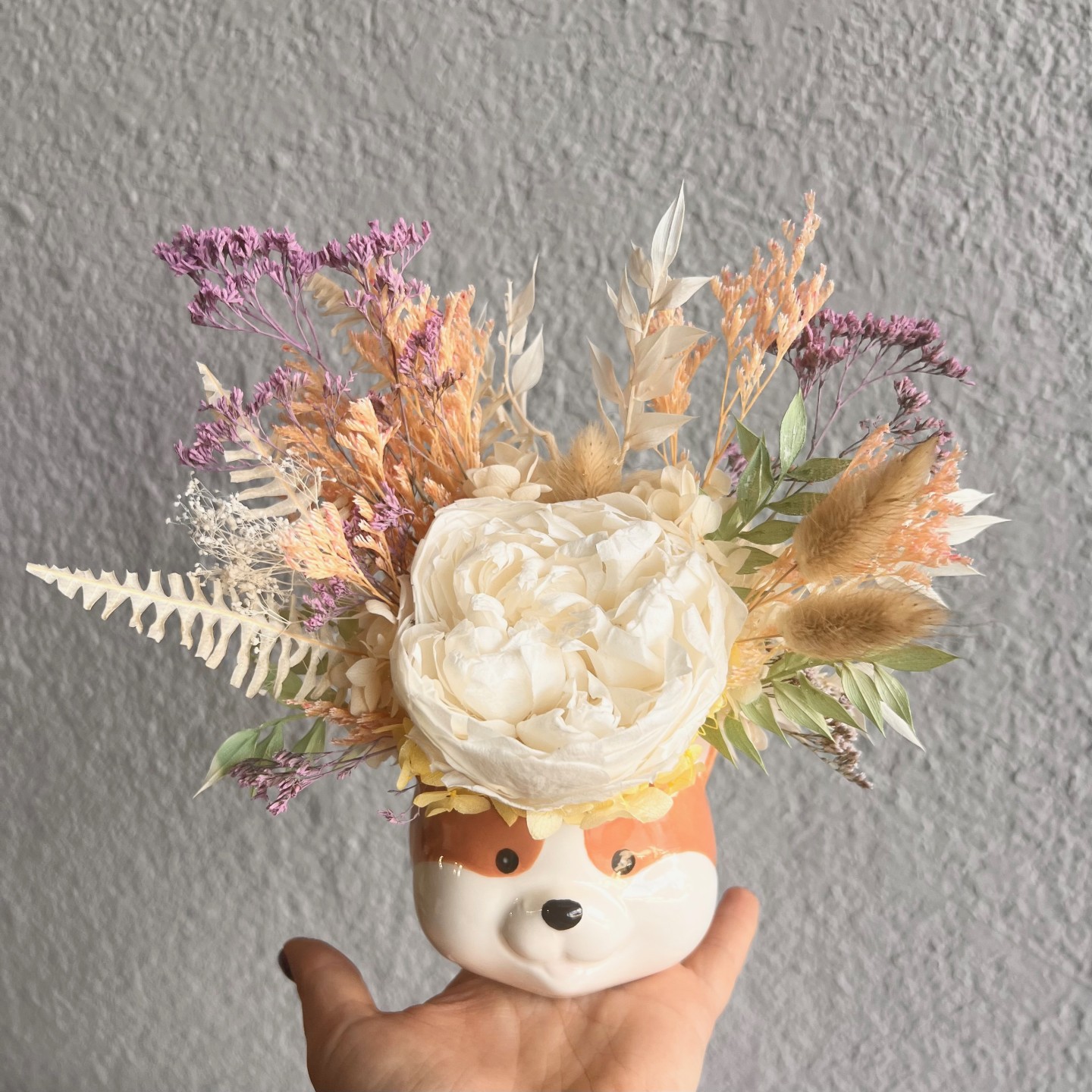 Ceramic Fox Vases with Preserved peony