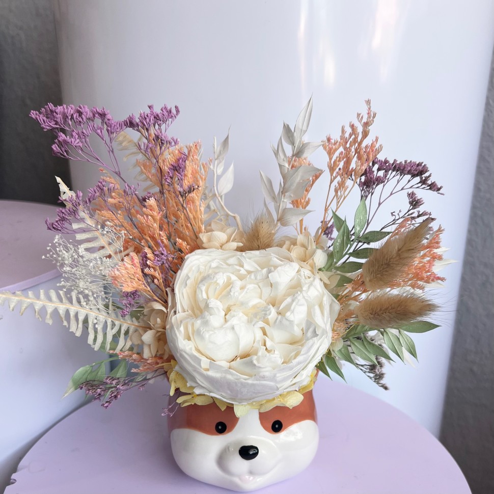 Ceramic Fox Vases with Preserved peony