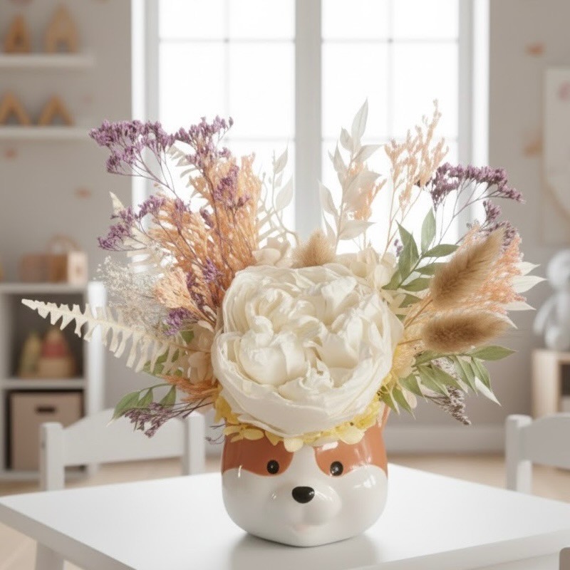 Ceramic Fox Vases with Preserved peony