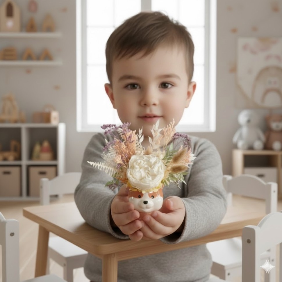 Ceramic Fox Vases with Preserved peony