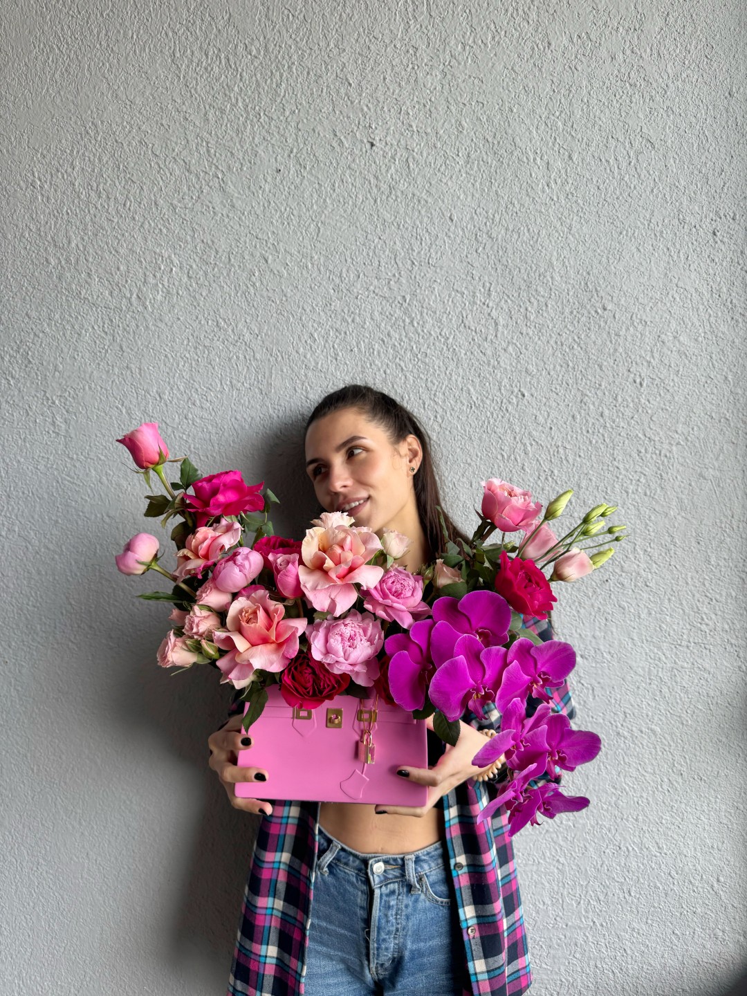 Pink Bag Fresh Flowers Arrangement