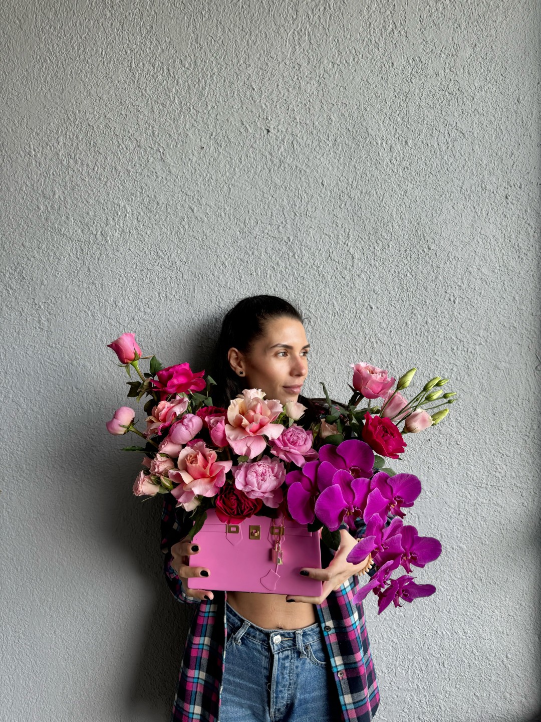 Pink Bag Fresh Flowers Arrangement