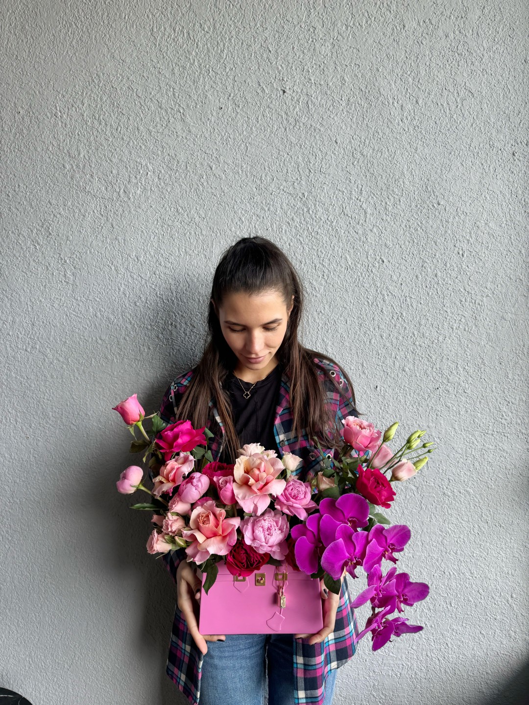 Pink Bag Fresh Flowers Arrangement