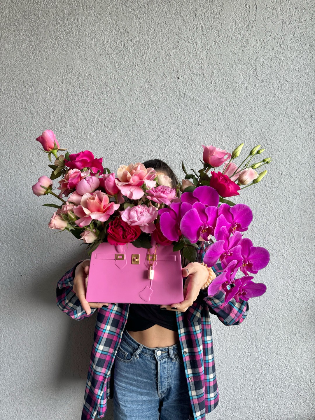 Pink Bag Fresh Flowers Arrangement