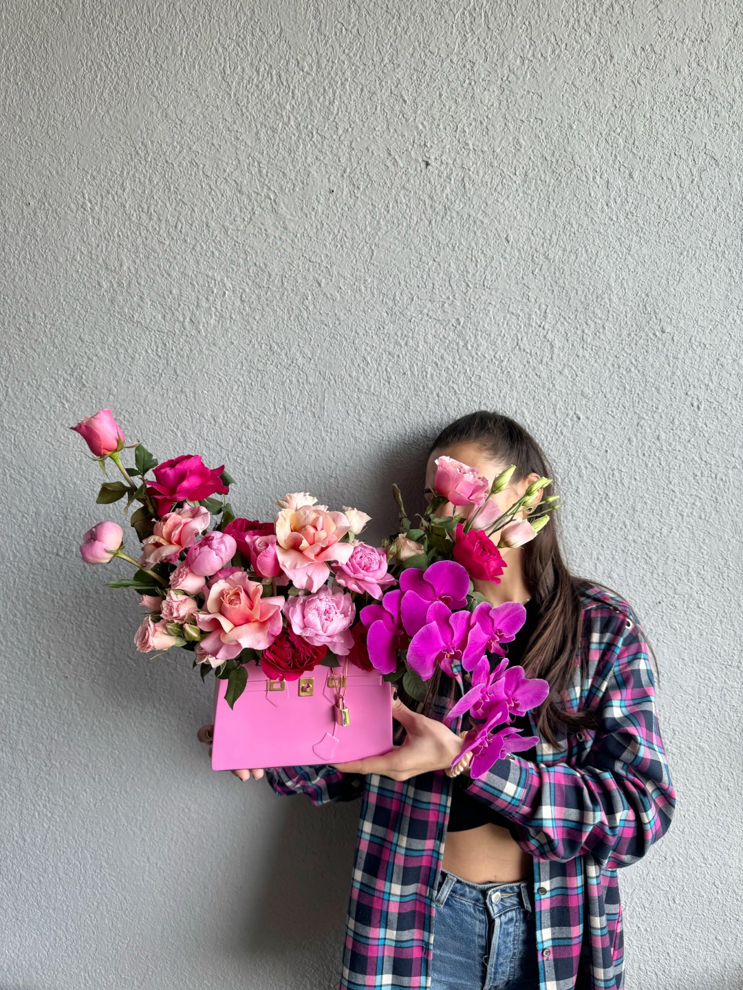Pink Bag Fresh Flowers Arrangement