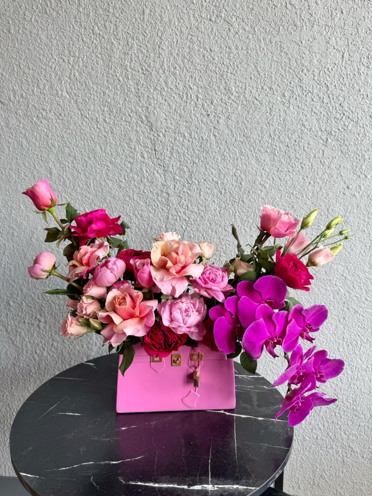 Pink Bag Fresh Flowers Arrangement
