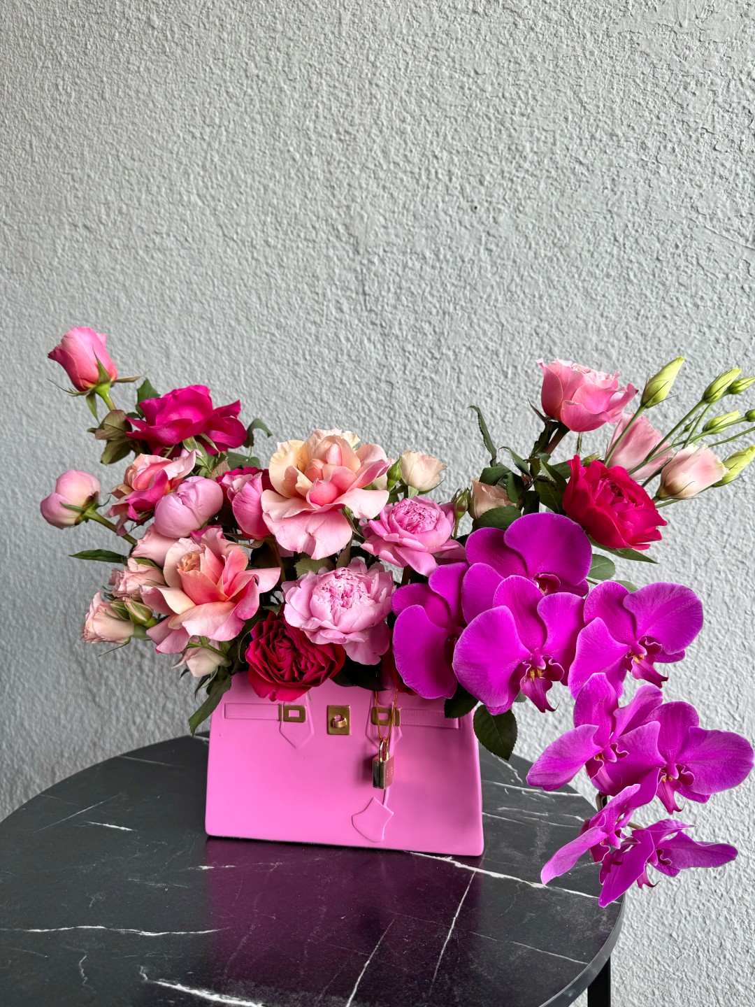 Pink Bag Fresh Flowers Arrangement