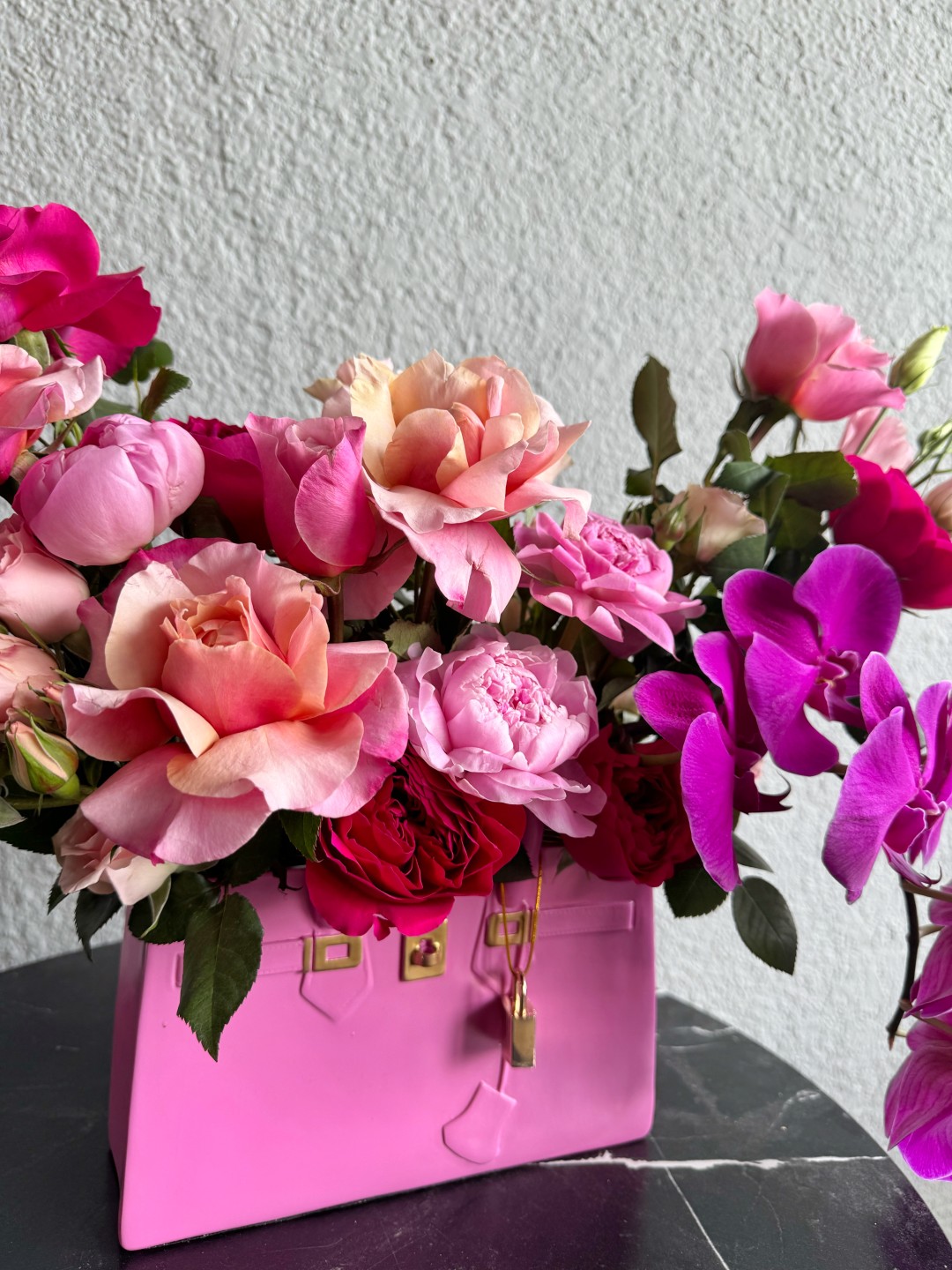 Pink Bag Fresh Flowers Arrangement