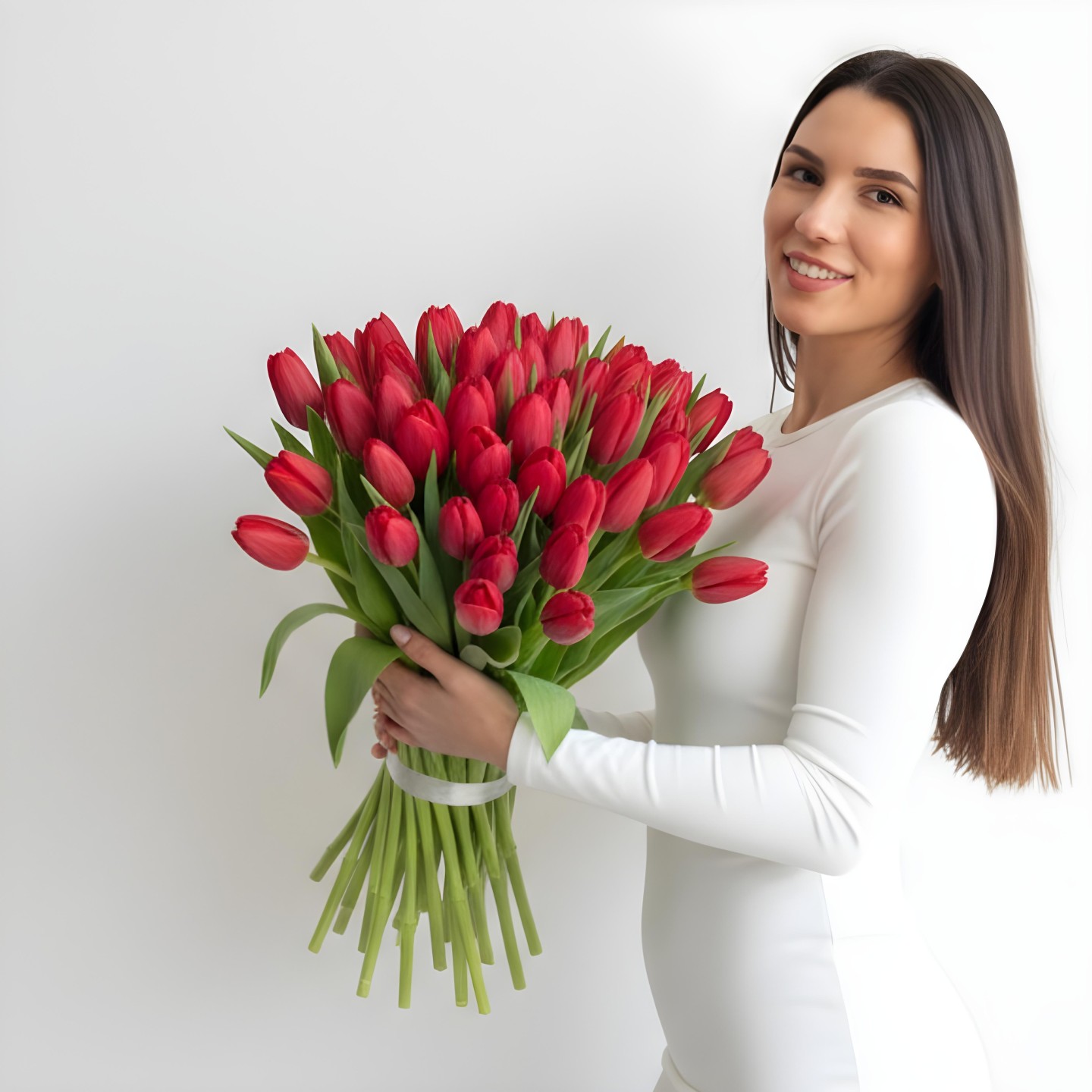 50 Red Tulips Hand Tied Bouquet 50 Red Tulips Hand Tied Bouquet