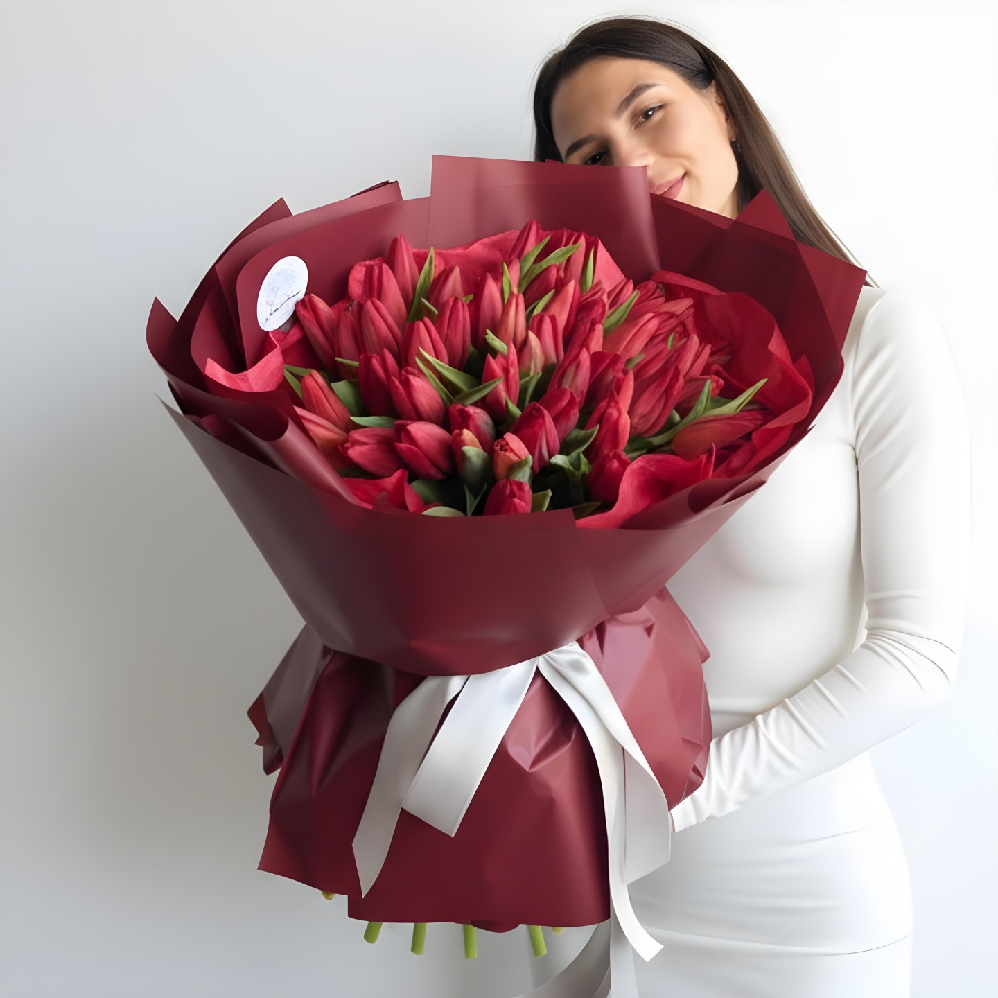 50 Red Tulips Hand Tied Bouquet 50 Red Tulips Hand Tied Bouquet