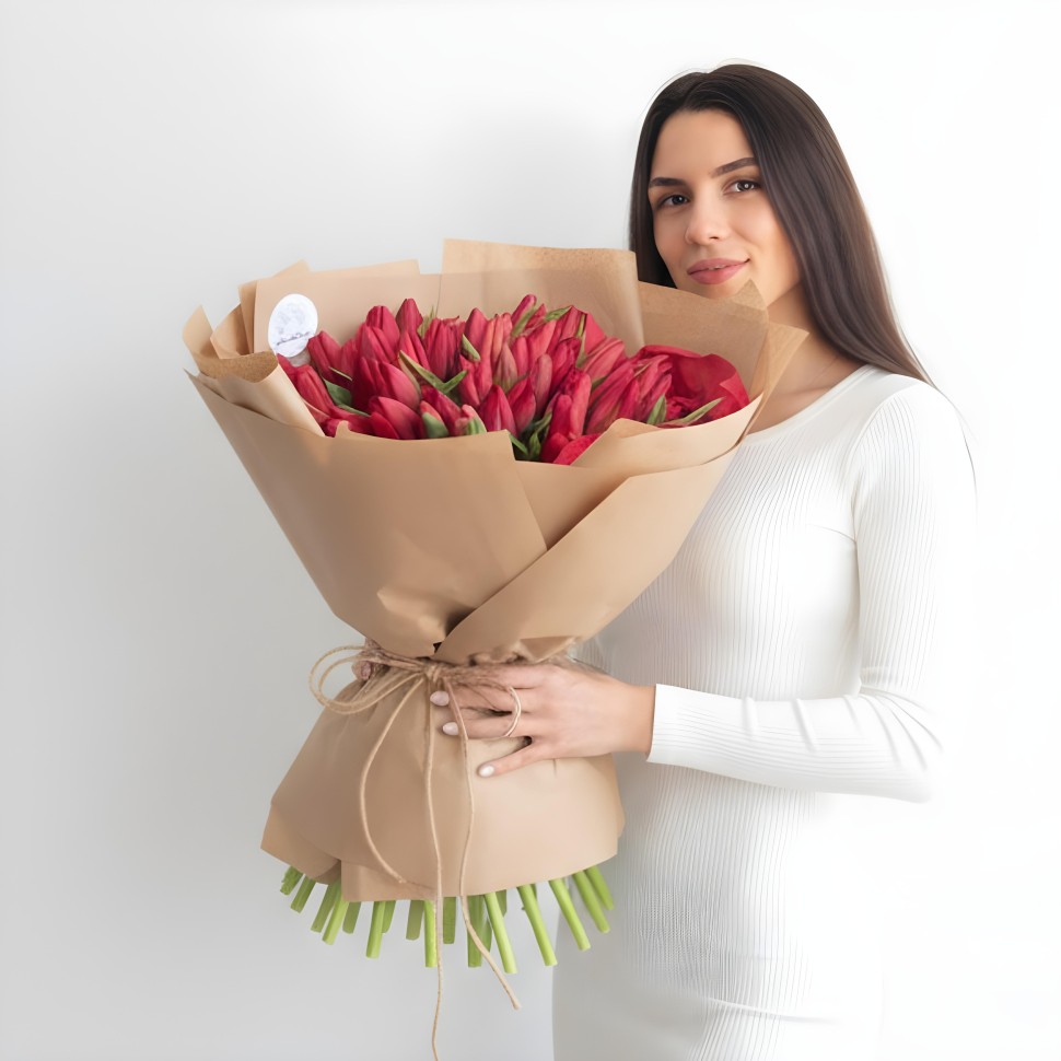 50 Red Tulips Hand Tied Bouquet 50 Red Tulips Hand Tied Bouquet