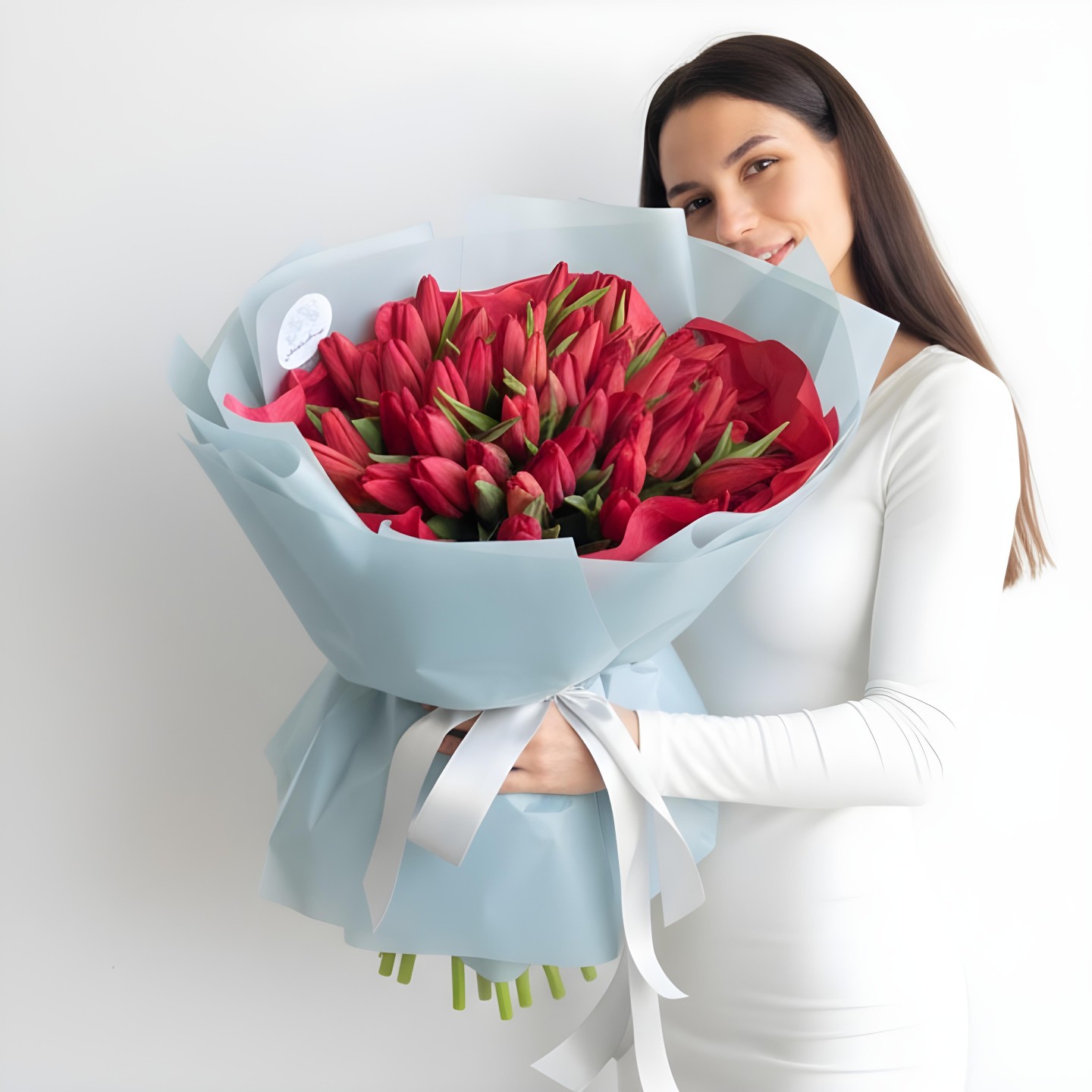 50 Red Tulips Hand Tied Bouquet 50 Red Tulips Hand Tied Bouquet