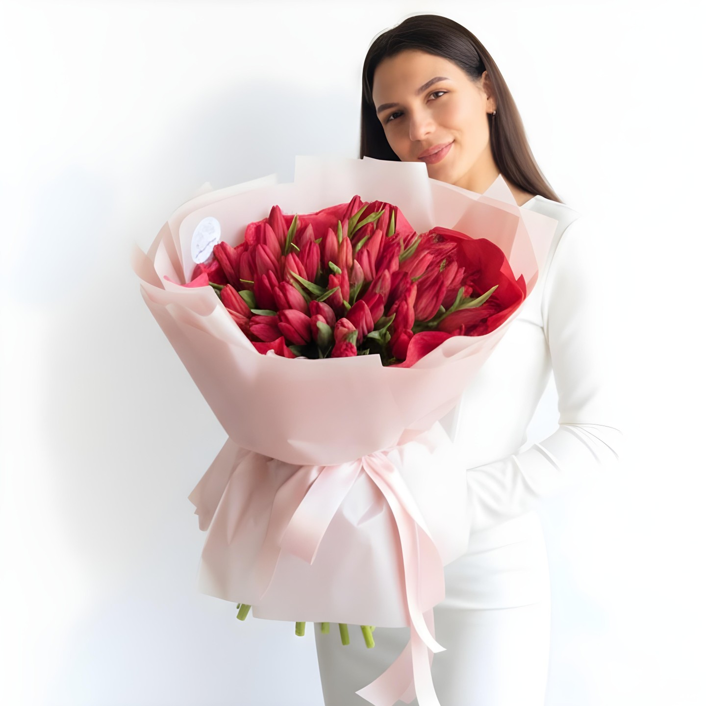 50 Red Tulips Hand Tied Bouquet 50 Red Tulips Hand Tied Bouquet