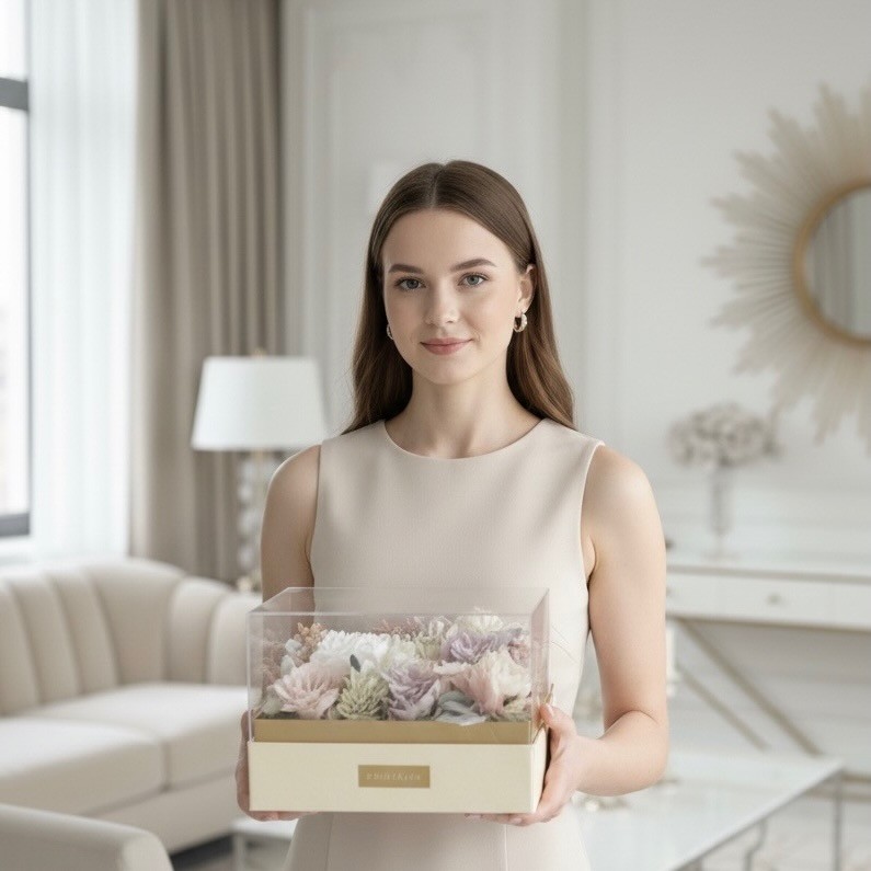 Luxury Acrylic box with Preserved Peony and Roses