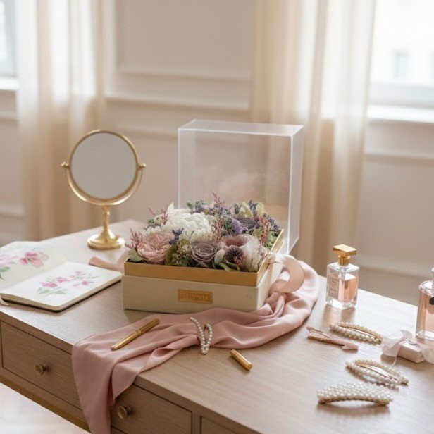 Luxury Acrylic box with Preserved Peony and Roses Luxury Acrylic box with Preserved Peony and Roses
