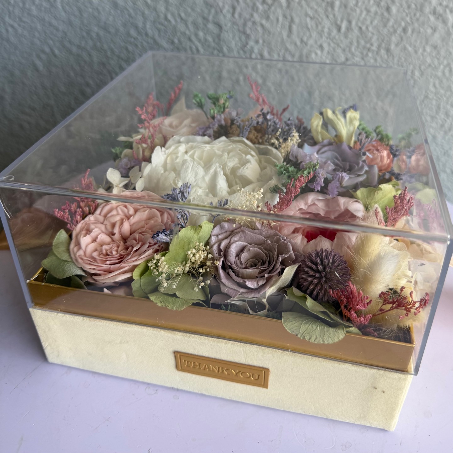 Luxury Acrylic box with Preserved Peony and Roses