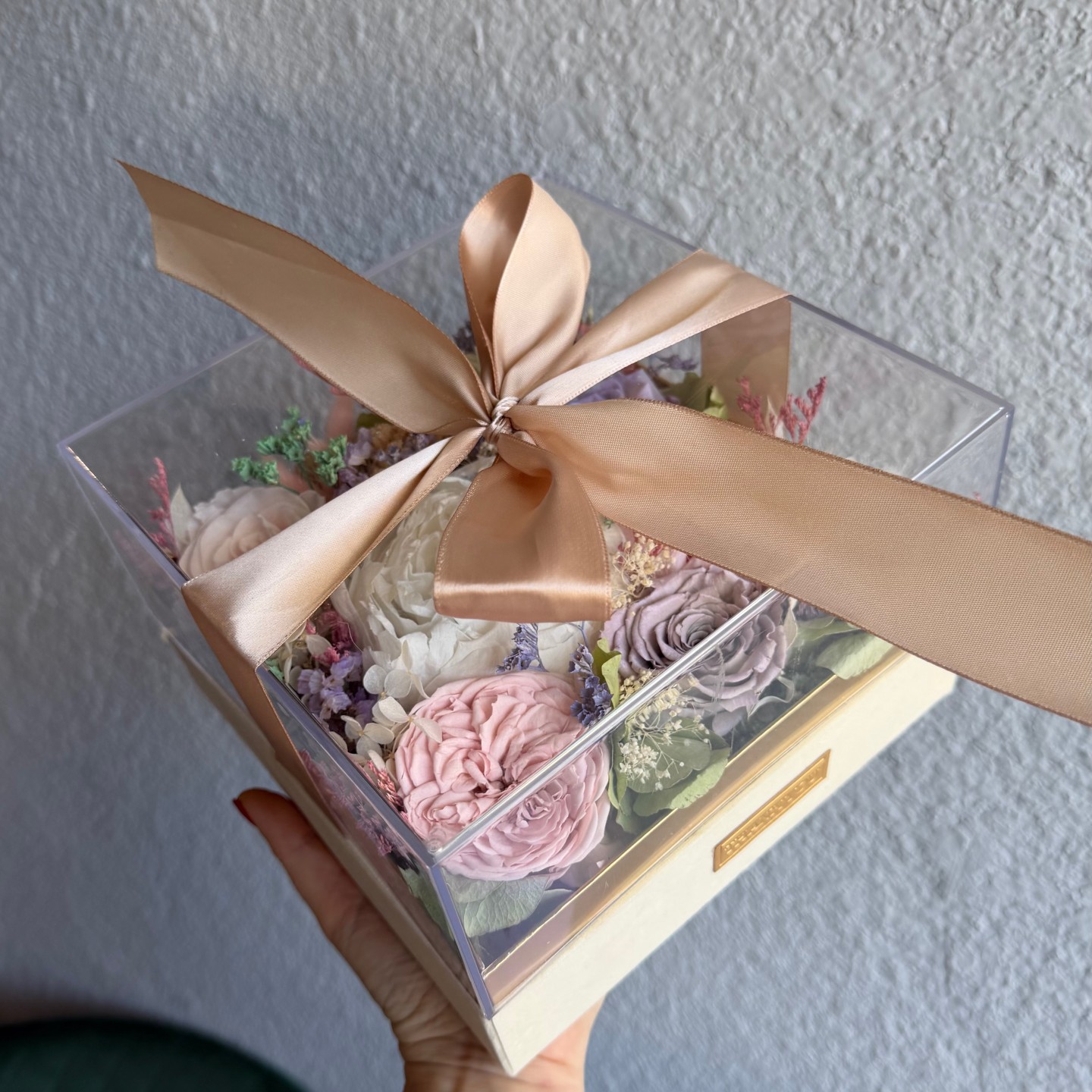 Luxury Acrylic box with Preserved Peony and Roses