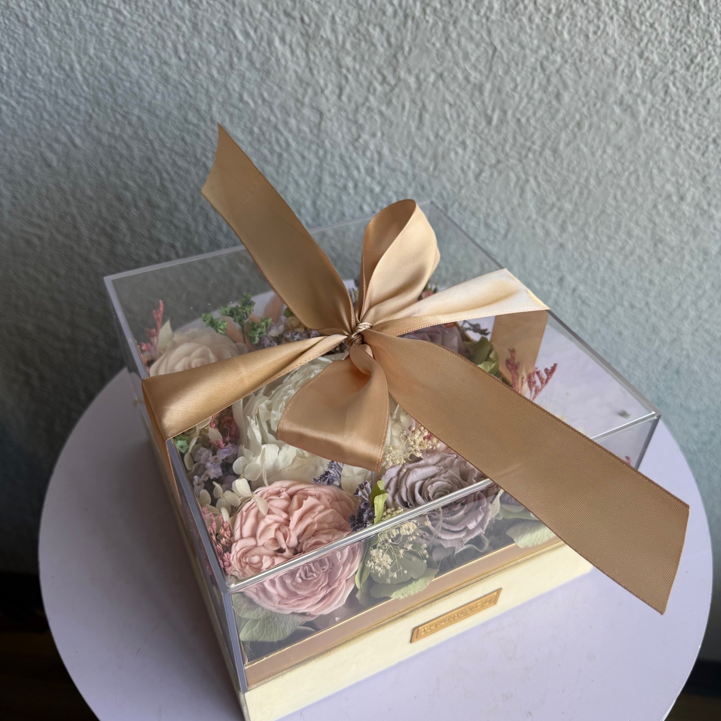 Luxury Acrylic box with Preserved Peony and Roses