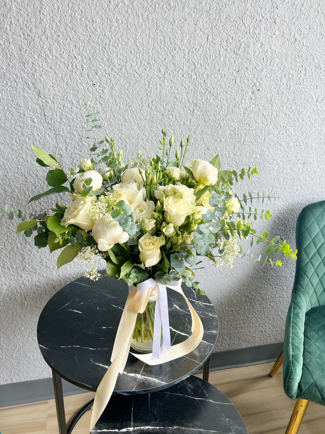 White Peony Love Bridal Bouquet (Peonies, Roses, Spray Roses, Lisianthus, Gypsophila)