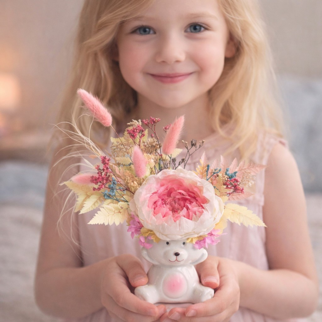 Bear Vase with Preserved Peony