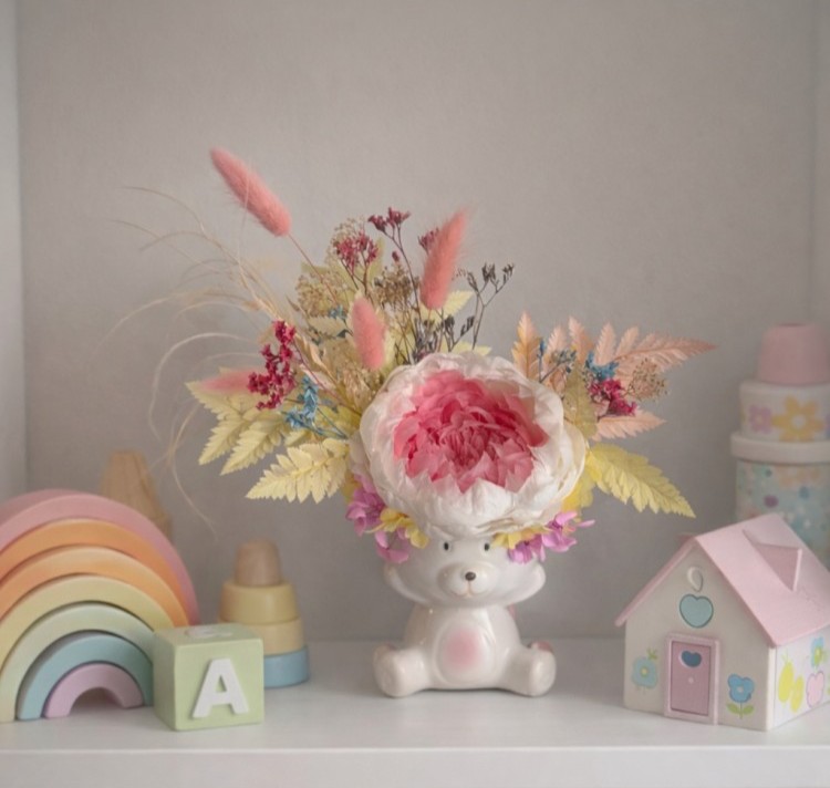 Bear Vase with Preserved Peony