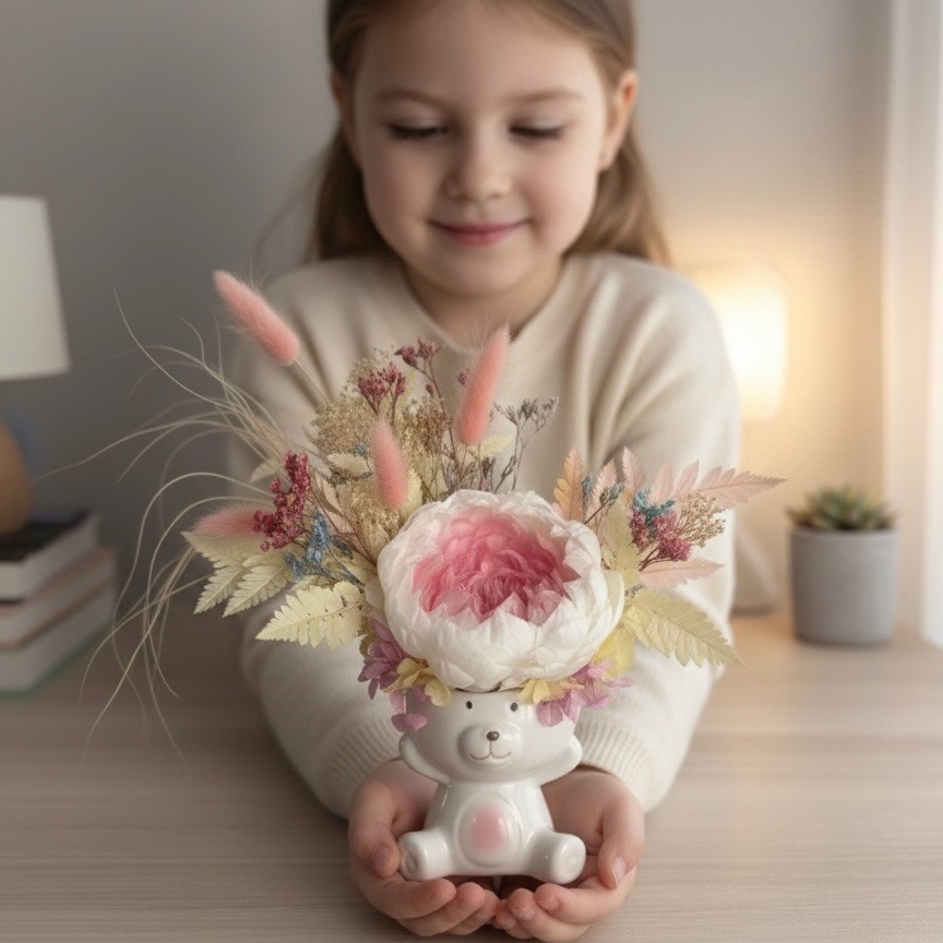 Bear Vase with Preserved Peony