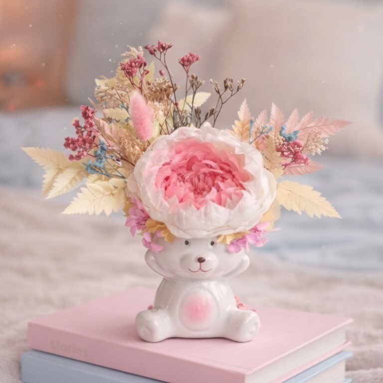 Bear Vase with Preserved Peony