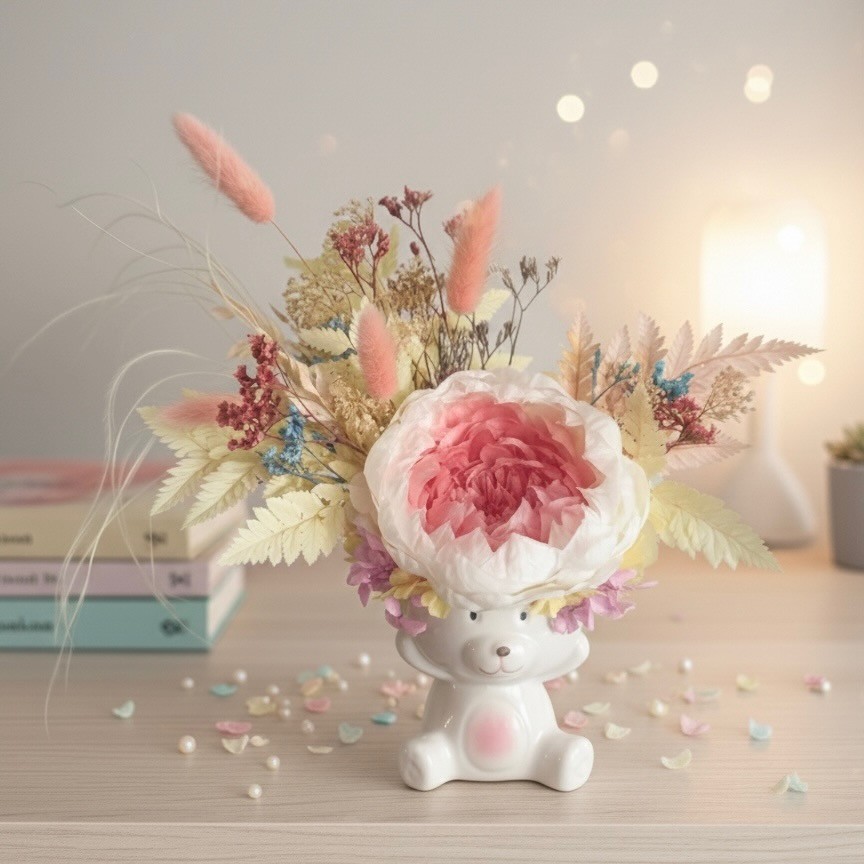 Bear Vase with Preserved Peony