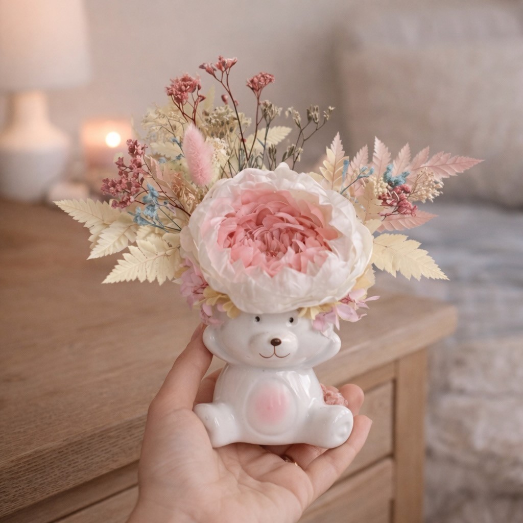Bear Vase with Preserved Peony