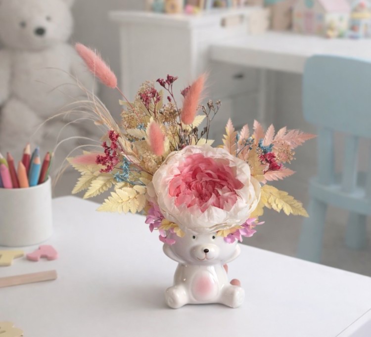 Bear Vase with Preserved Peony