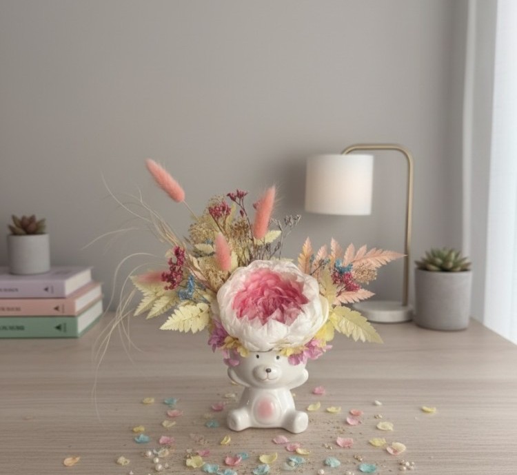Bear Vase with Preserved Peony