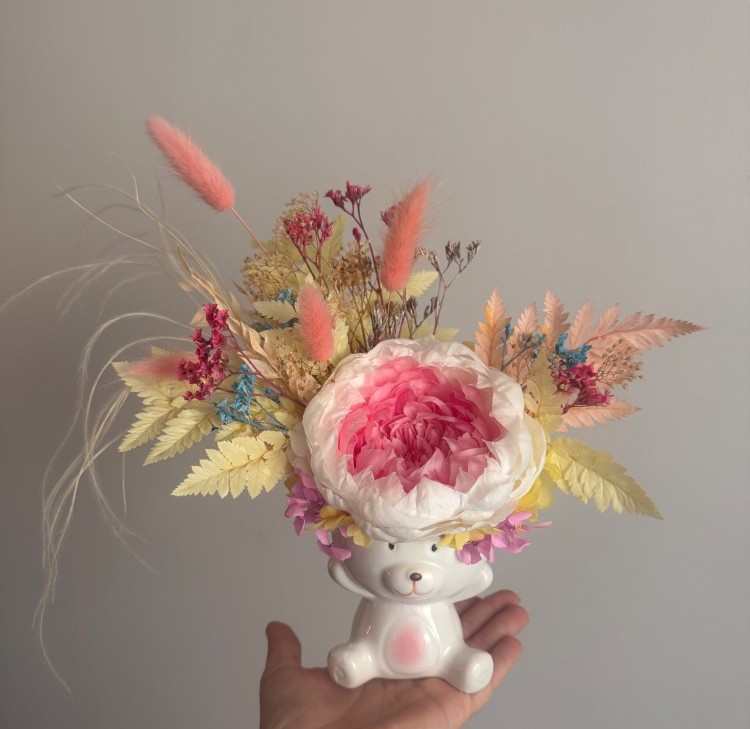 Bear Vase with Preserved Peony