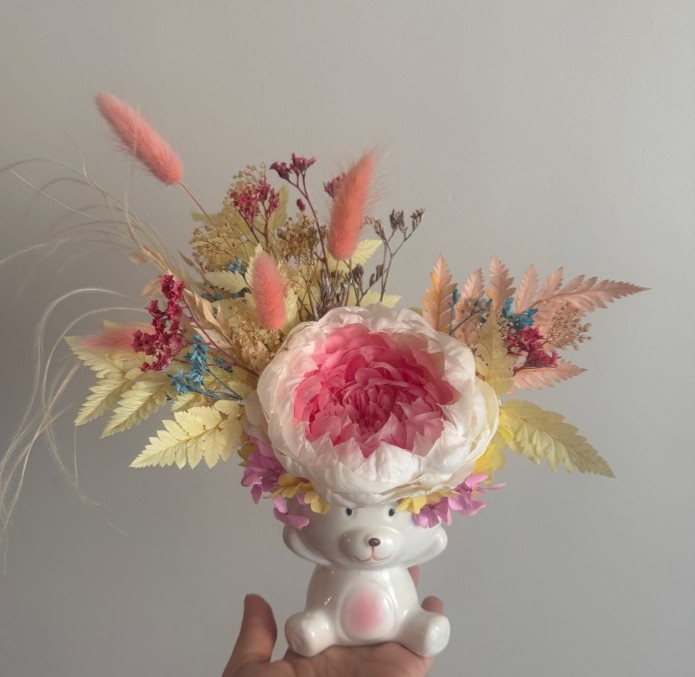 Bear Vase with Preserved Peony